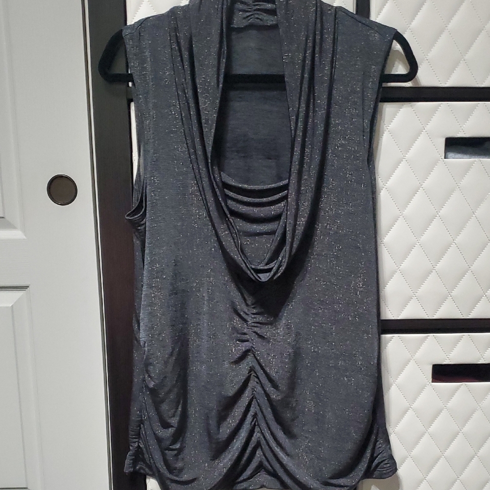 White House Black Market Charcoal Sparkle Draped Cowl Neck Tank